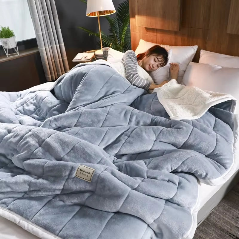 Luxury Coral Fleece Autumn Winter Warm Blanket Mechanical Wash Adults Thicken Double Blankets for Beds Super Soft Plush Quilt