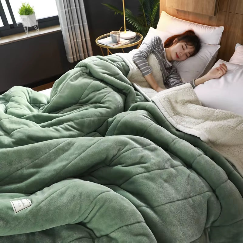 Luxury Coral Fleece Autumn Winter Warm Blanket Mechanical Wash Adults Thicken Double Blankets for Beds Super Soft Plush Quilt