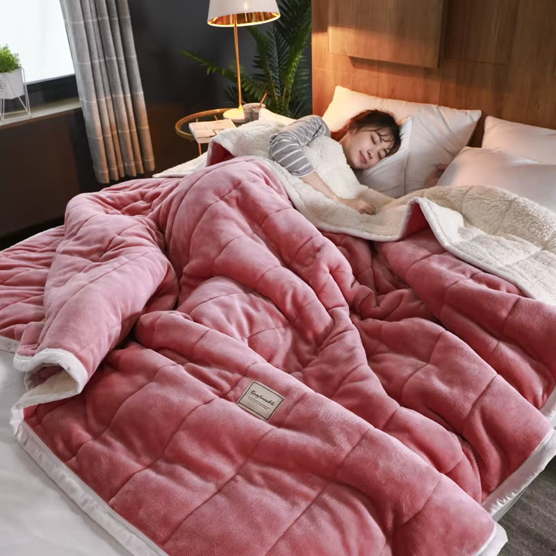 Luxury Coral Fleece Autumn Winter Warm Blanket Mechanical Wash Adults Thicken Double Blankets for Beds Super Soft Plush Quilt
