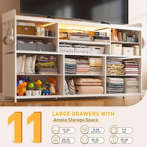 Dresser for Bedroom with 11 Drawers for 60" TV Stand for Bedroom with