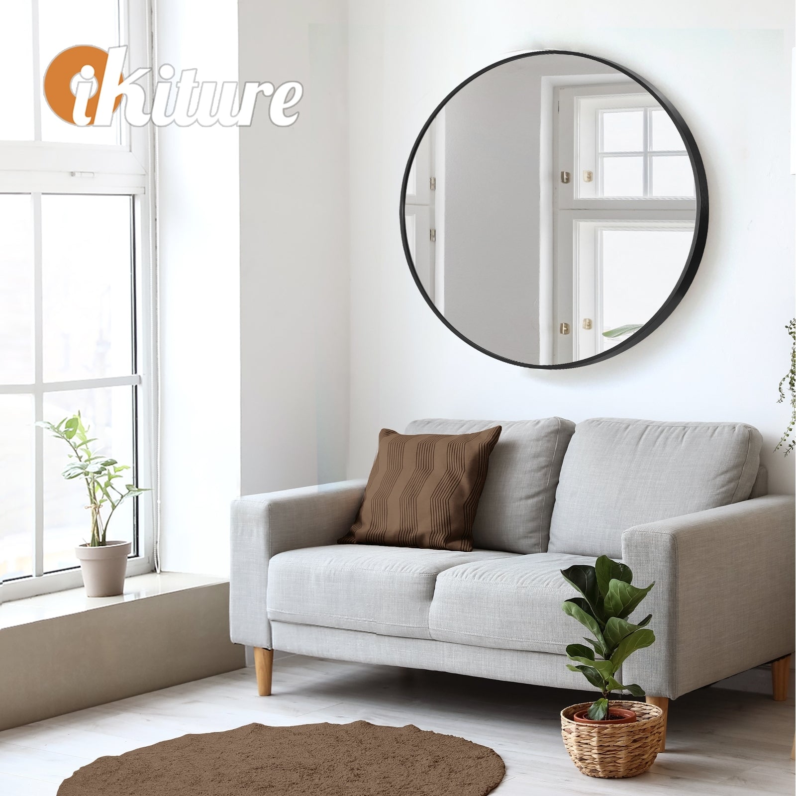 Oikiture Wall Mirrors round Makeup Mirror Home Decor 50/60/70/80/90