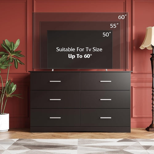 Wood Dresser for Bedroom, Wide Chest of Drawers with 6 Drawer, Oak