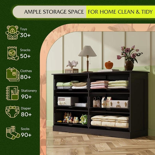 Wood Dresser for Bedroom, Wide Chest of Drawers with 6 Drawer, Oak