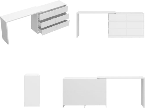 6 Drawer Dresser With Rotatable Tabletop White Home Office