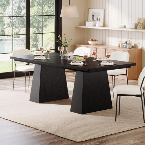 63-Inch Black Dining Table for 4-6, Modern Kitchen Table with Sturdy