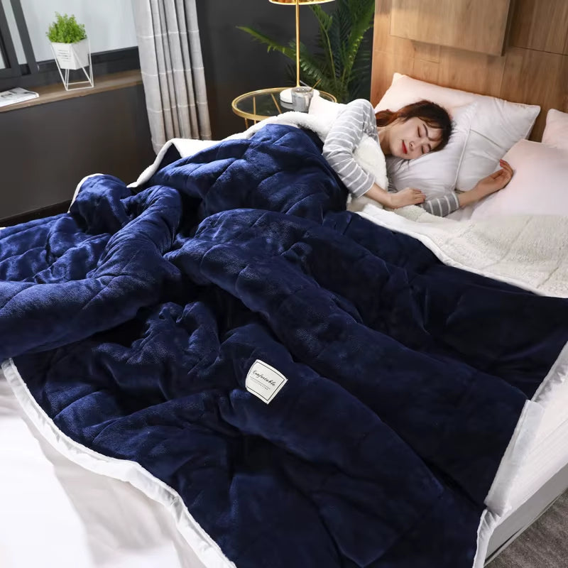 Luxury Coral Fleece Autumn Winter Warm Blanket Mechanical Wash Adults Thicken Double Blankets for Beds Super Soft Plush Quilt