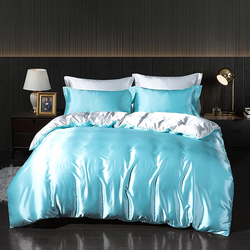 Luxury Satin Bedding Set with Fitted Sheet Duvet Cover High End Bedding Sets High Density Satin Solid Color Bedding