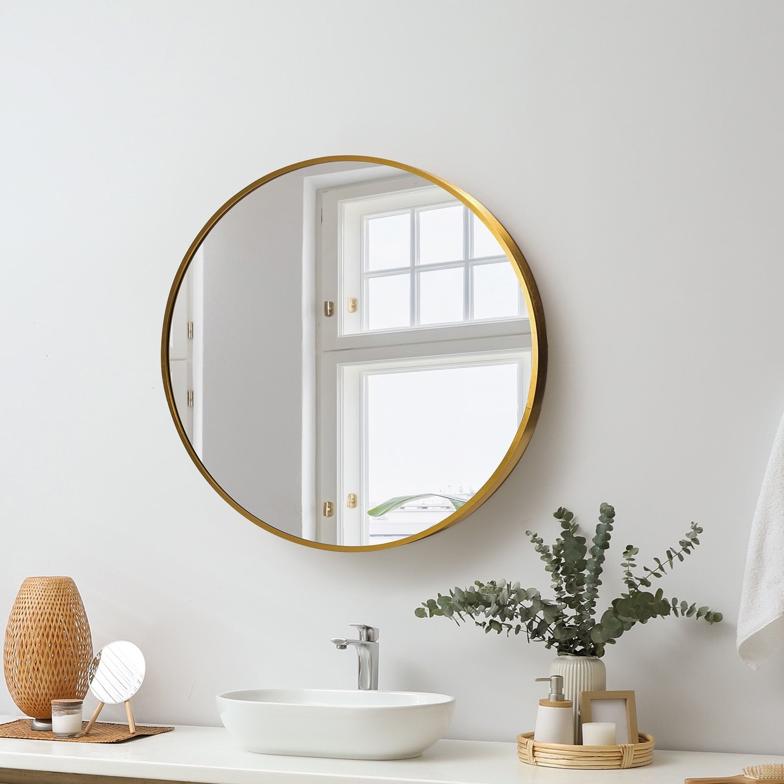 Oikiture Wall Mirrors round Makeup Mirror Home Decor 50/60/70/80/90