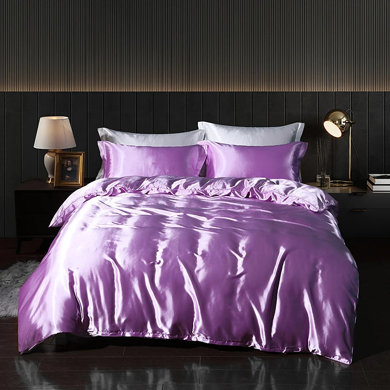 Luxury Satin Bedding Set with Fitted Sheet Duvet Cover High End Bedding Sets High Density Satin Solid Color Bedding