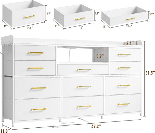 Dresser for Bedroom with 11 Drawers for 60" TV Stand for Bedroom with