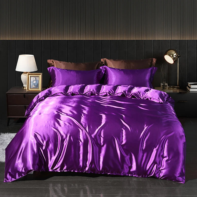 Luxury Satin Bedding Set with Fitted Sheet Duvet Cover High End Bedding Sets High Density Satin Solid Color Bedding