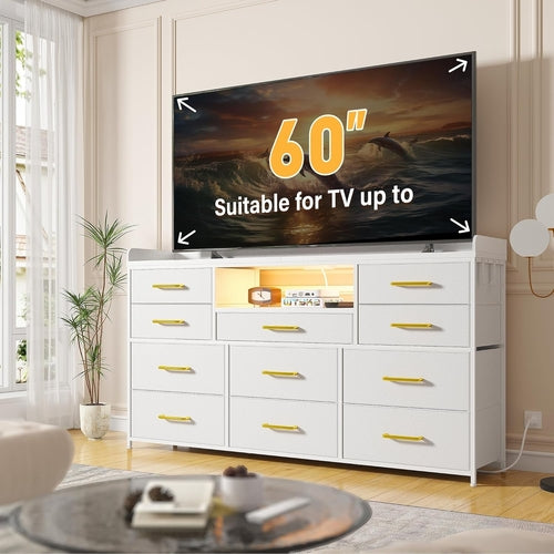 Dresser for Bedroom with 11 Drawers for 60" TV Stand for Bedroom with