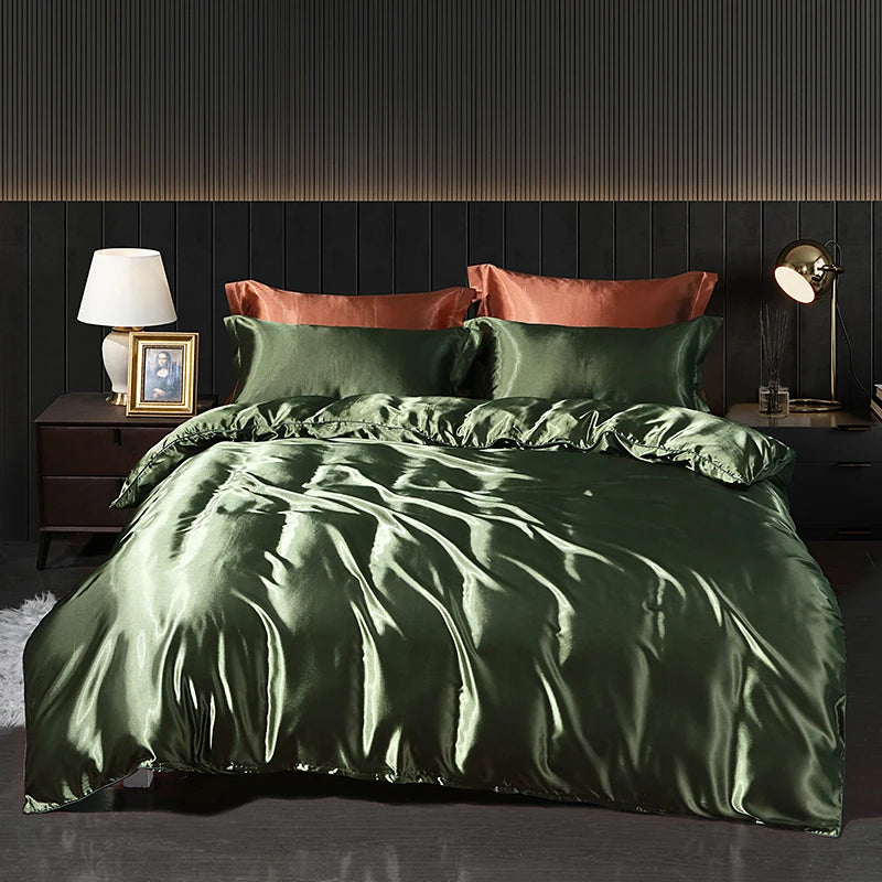 Luxury Satin Bedding Set with Fitted Sheet Duvet Cover High End Bedding Sets High Density Satin Solid Color Bedding