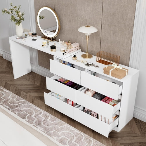 6 Drawer Dresser With Rotatable Tabletop White Home Office